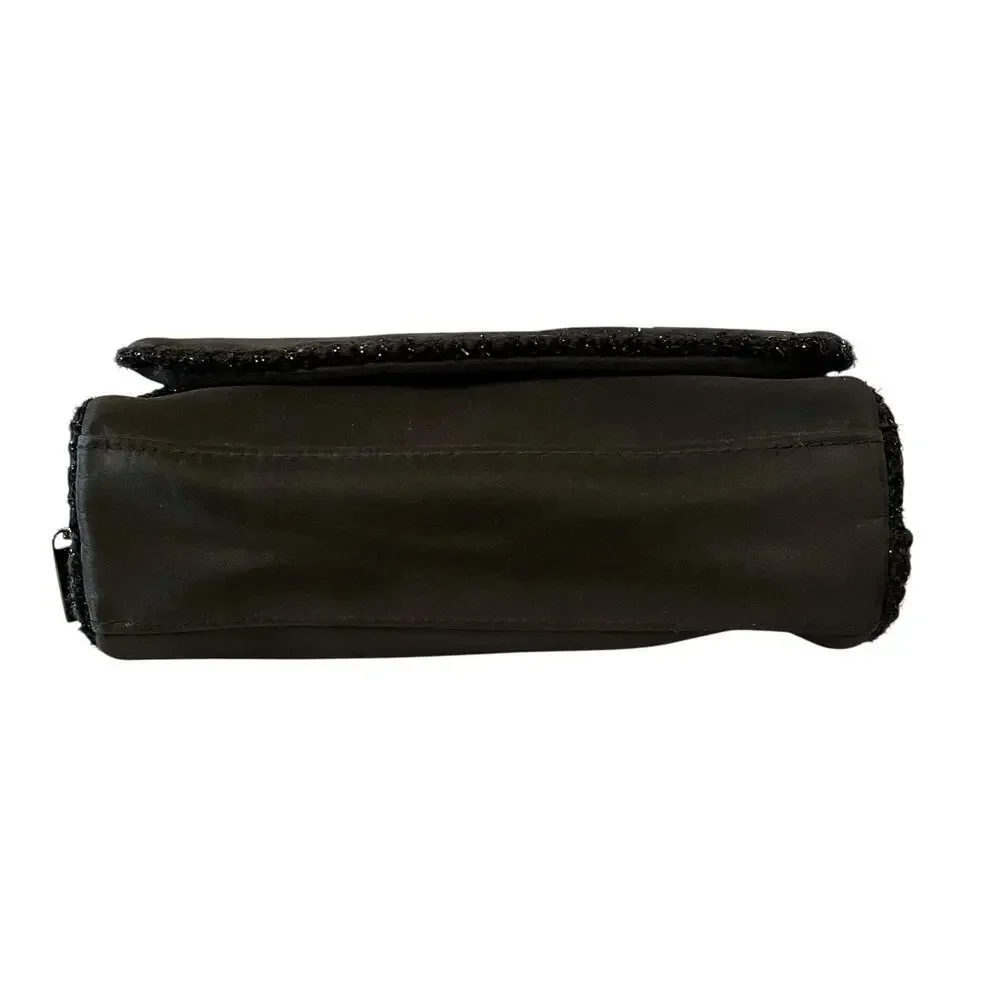 Chanel Parfums Black Satin Faux Tweed Travel Toiletry Bag Makeup Pouch